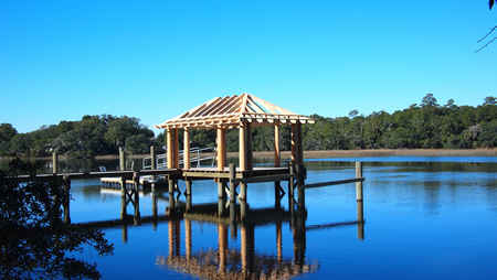 cypress timber frame dockhouse